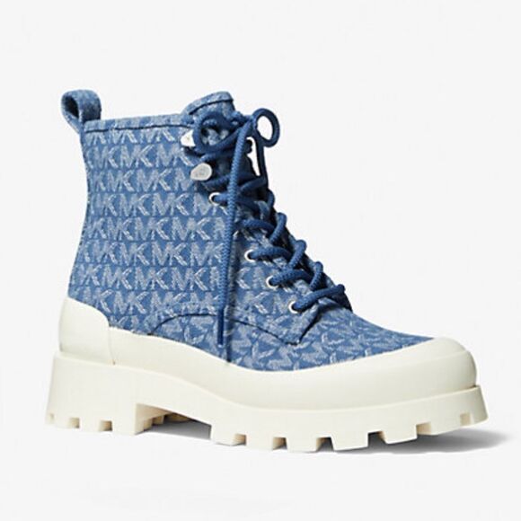 Michael Kors Denim Jacquard Combat Boots - Picture 6 of 10